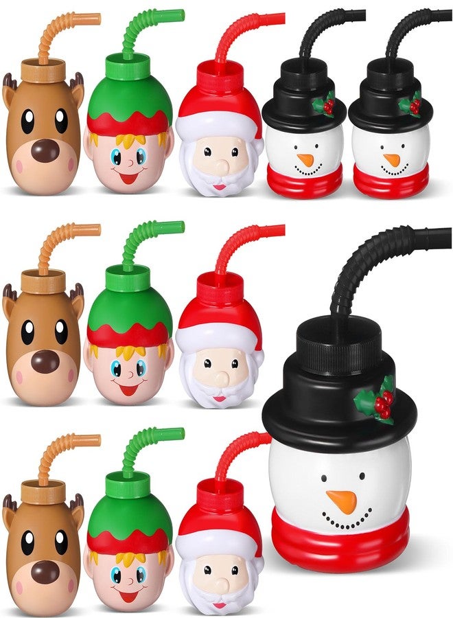 Sliner 12 Pack Christmas Party Favor Gift Cups with Straws and Lids,10 oz Christmas Plastic Cups Cute Santa Claus Elk Snowman for Winter Xmas Holiday Birthday Party Gifts Supplies - Image 1